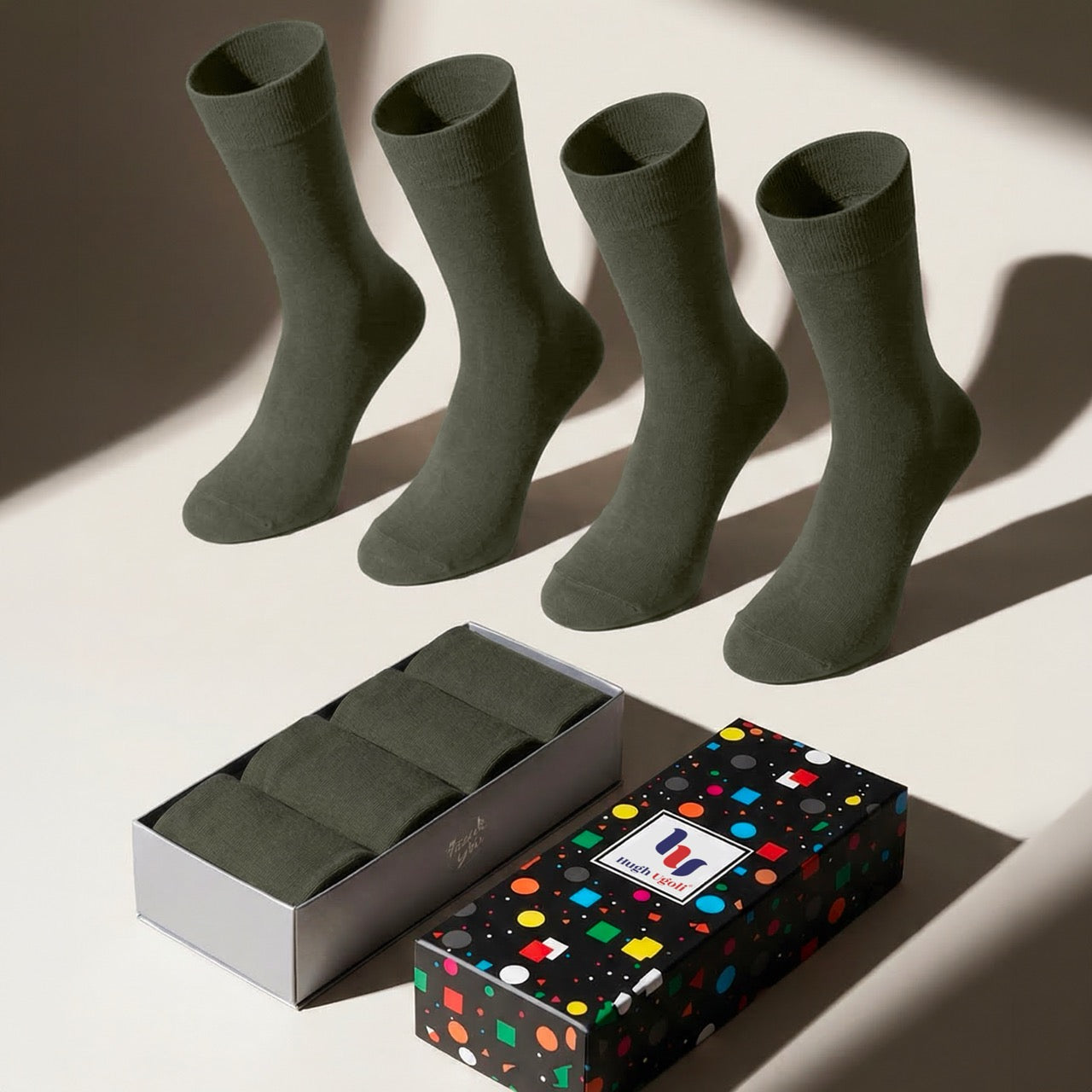 Hugh Ugoli Men's Bamboo Soft Business Crew Socks in army green