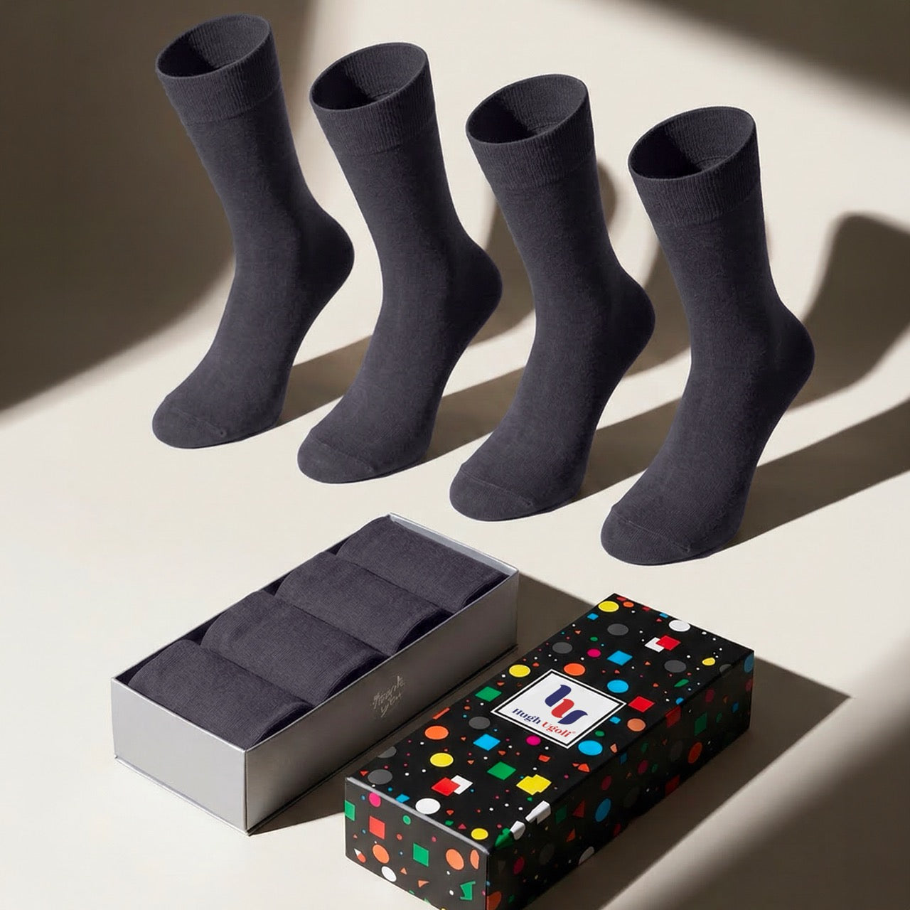Hugh Ugoli Men's Bamboo Soft Business Crew Socks in charcoal gray