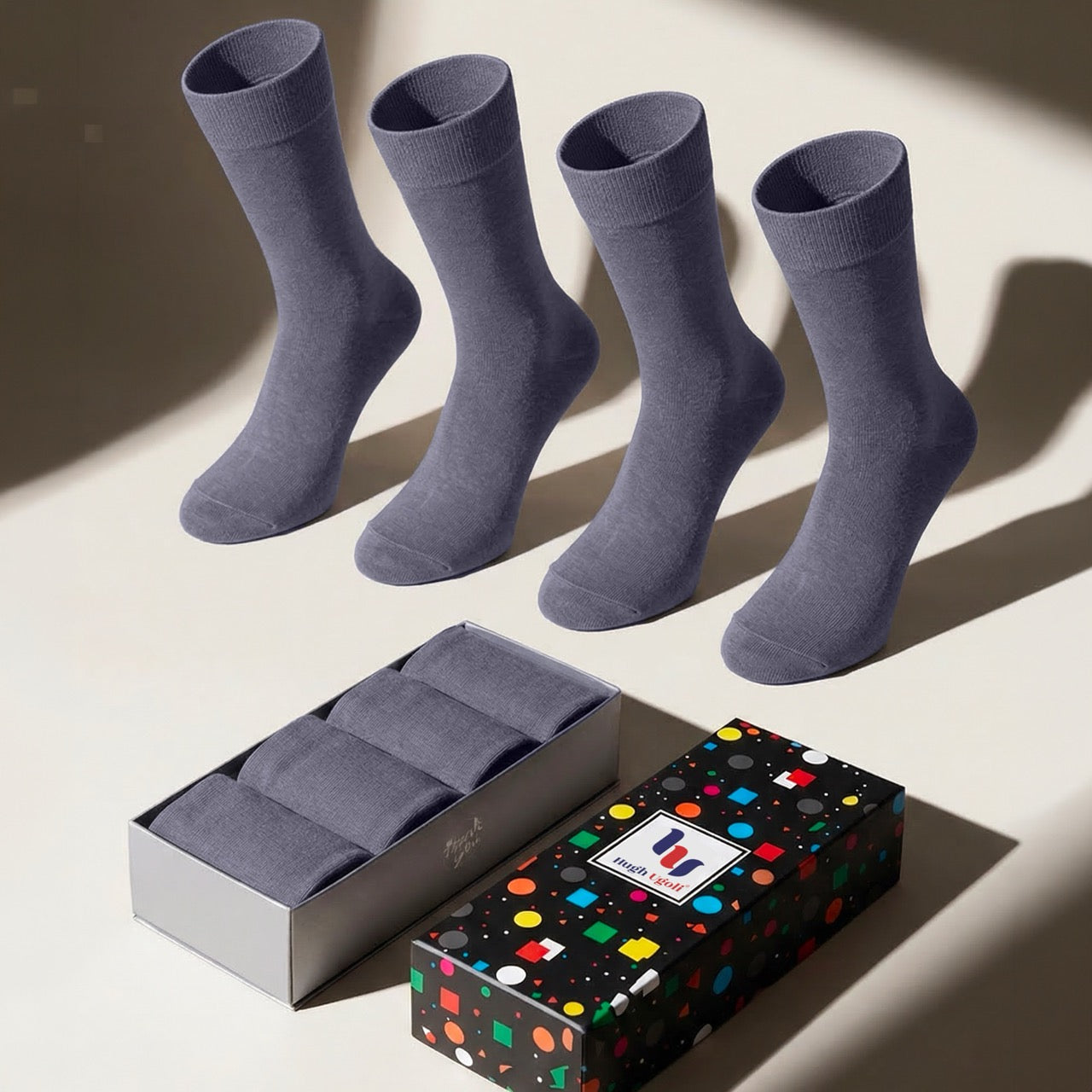 Hugh Ugoli Men's Bamboo Soft Business Crew Socks in grey