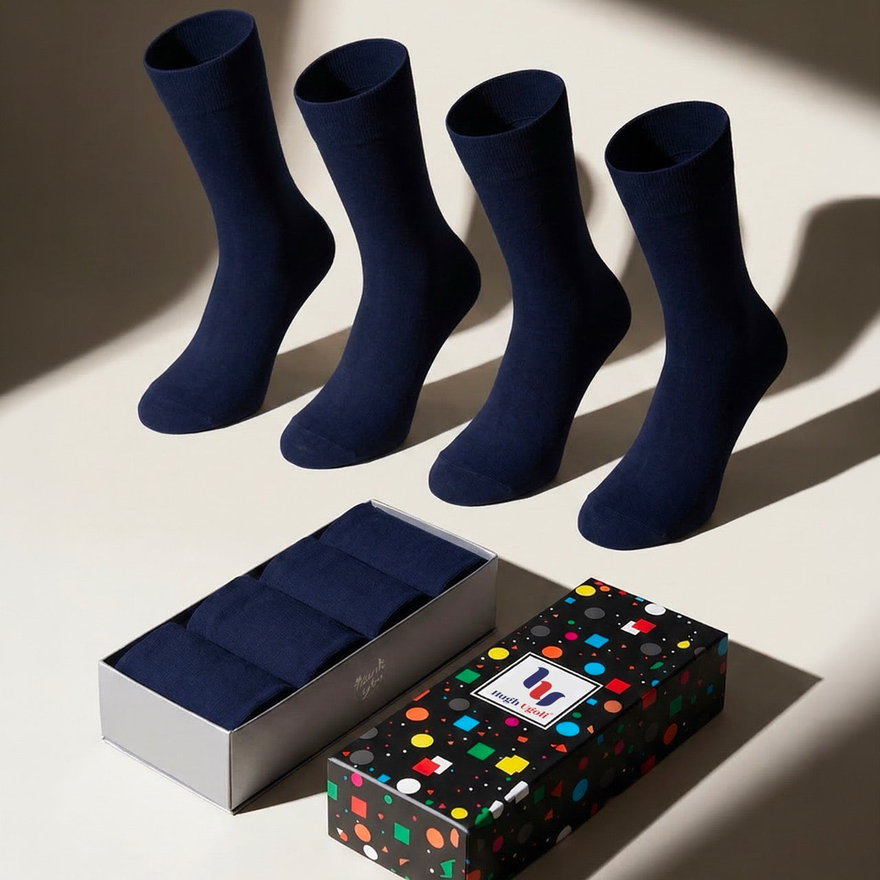 Hugh Ugoli Men's Bamboo Soft Business Crew Socks in navy blue