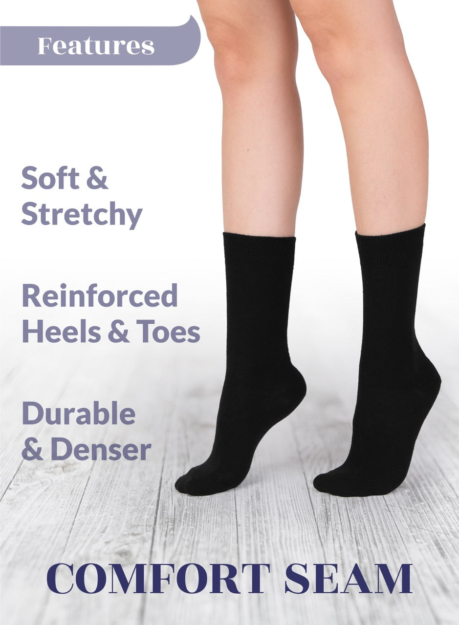 Black socks with text highlighting features on a white background