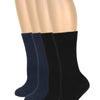 Two pairs of black and navy socks displayed on a white background