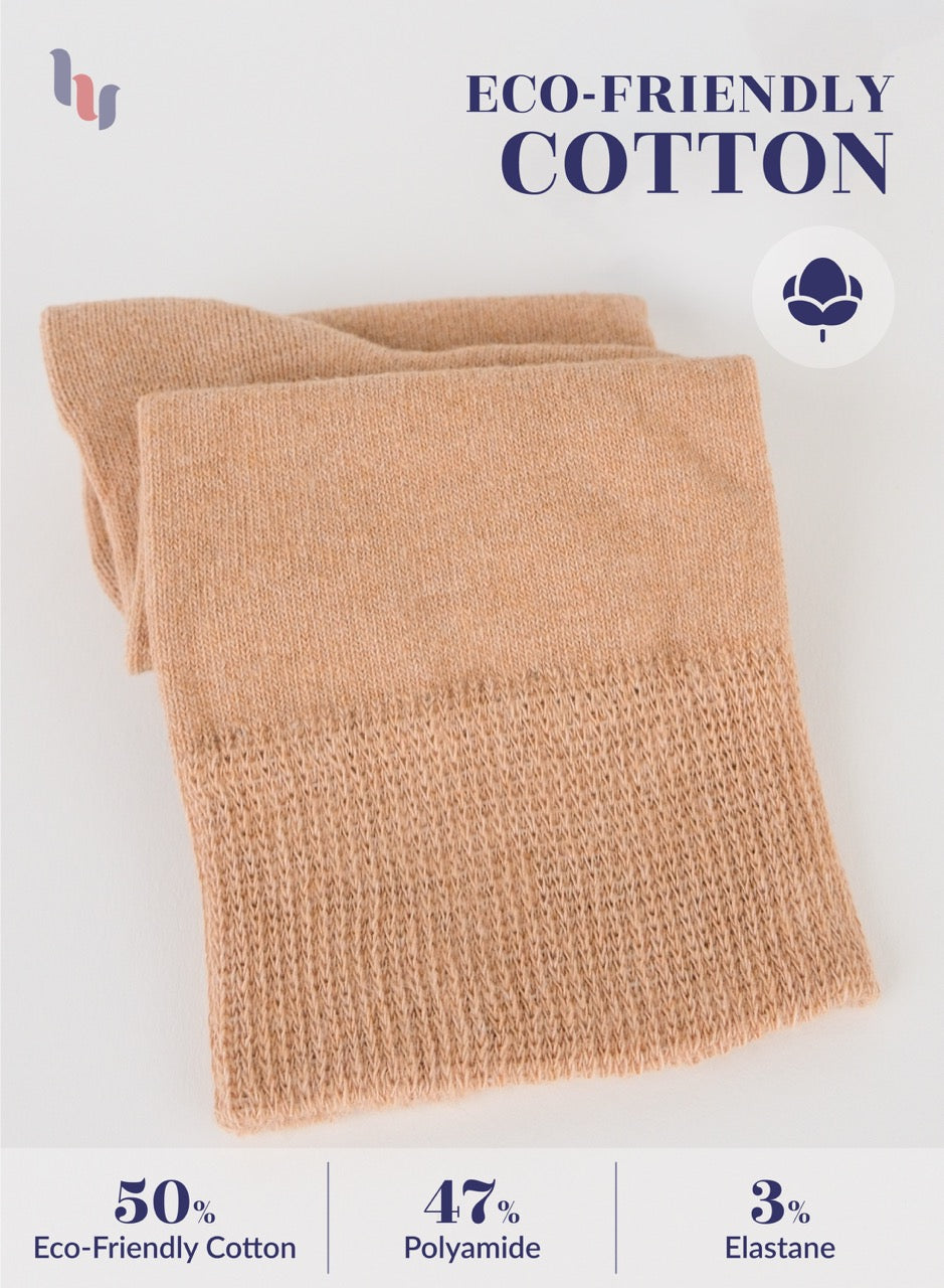 Beige fabric with eco-friendly cotton label on a white background