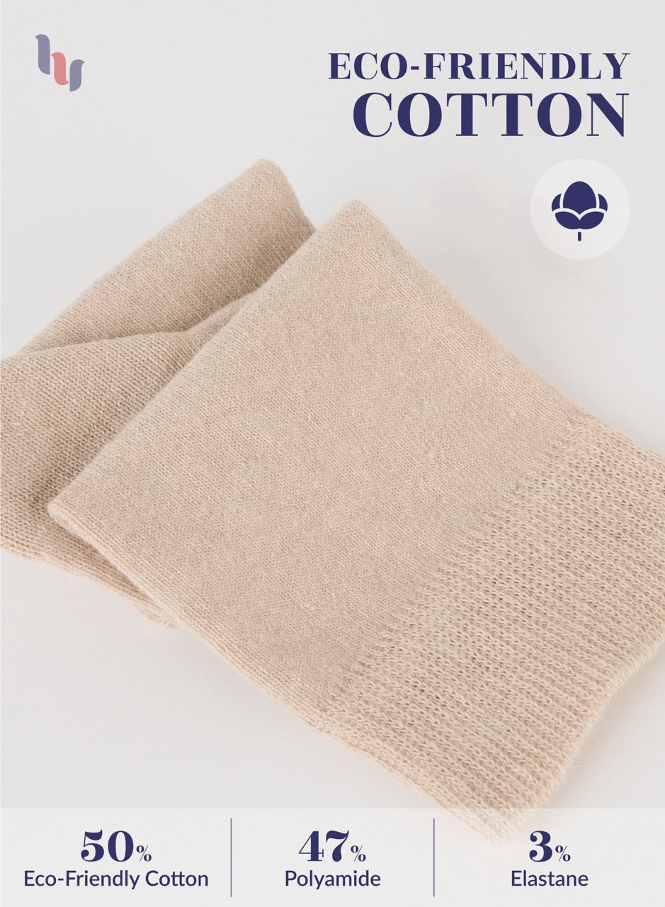 Light Beige fabric with eco-friendly cotton label on a white background