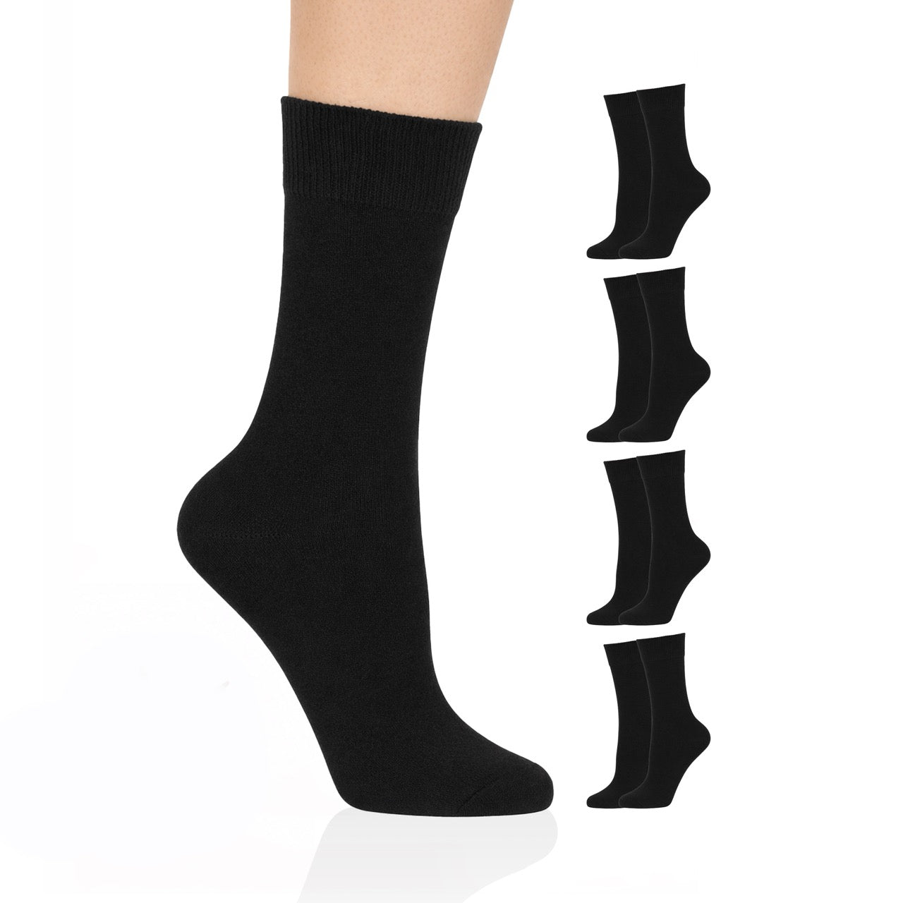 Hugh Ugoli Casual Women's Cotton Dress Crew Socks, 4 Pairs in Black