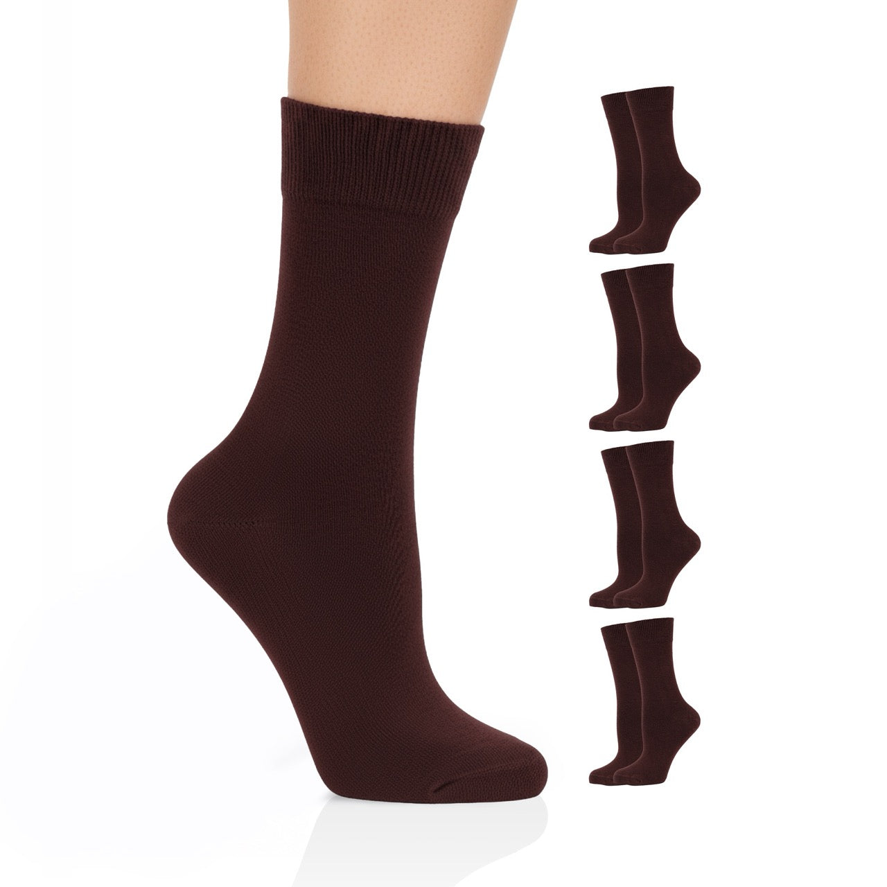 Hugh Ugoli Casual Women's Cotton Dress Crew Socks, 4 Pairs in Brown