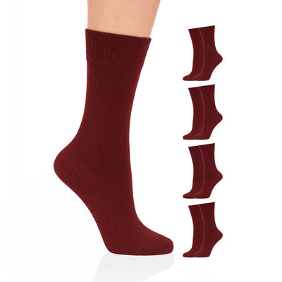 Hugh Ugoli Casual Women's Cotton Dress Crew Socks, 4 Pairs in Burgundy
