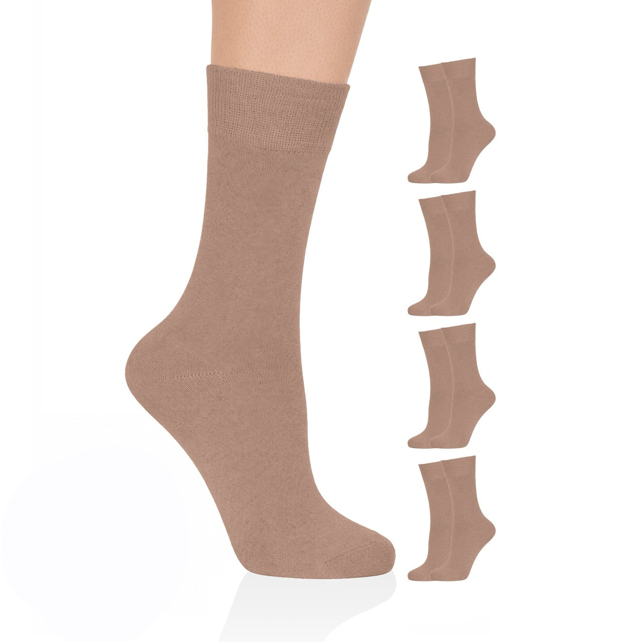 Hugh Ugoli Casual Women's Cotton Dress Crew Socks, 4 Pairs in Coffee