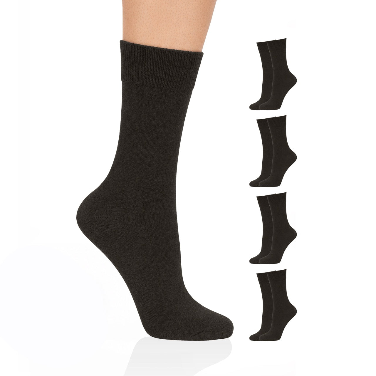 Hugh Ugoli Casual Women's Cotton Dress Crew Socks, 4 Pairs in Dark Brown