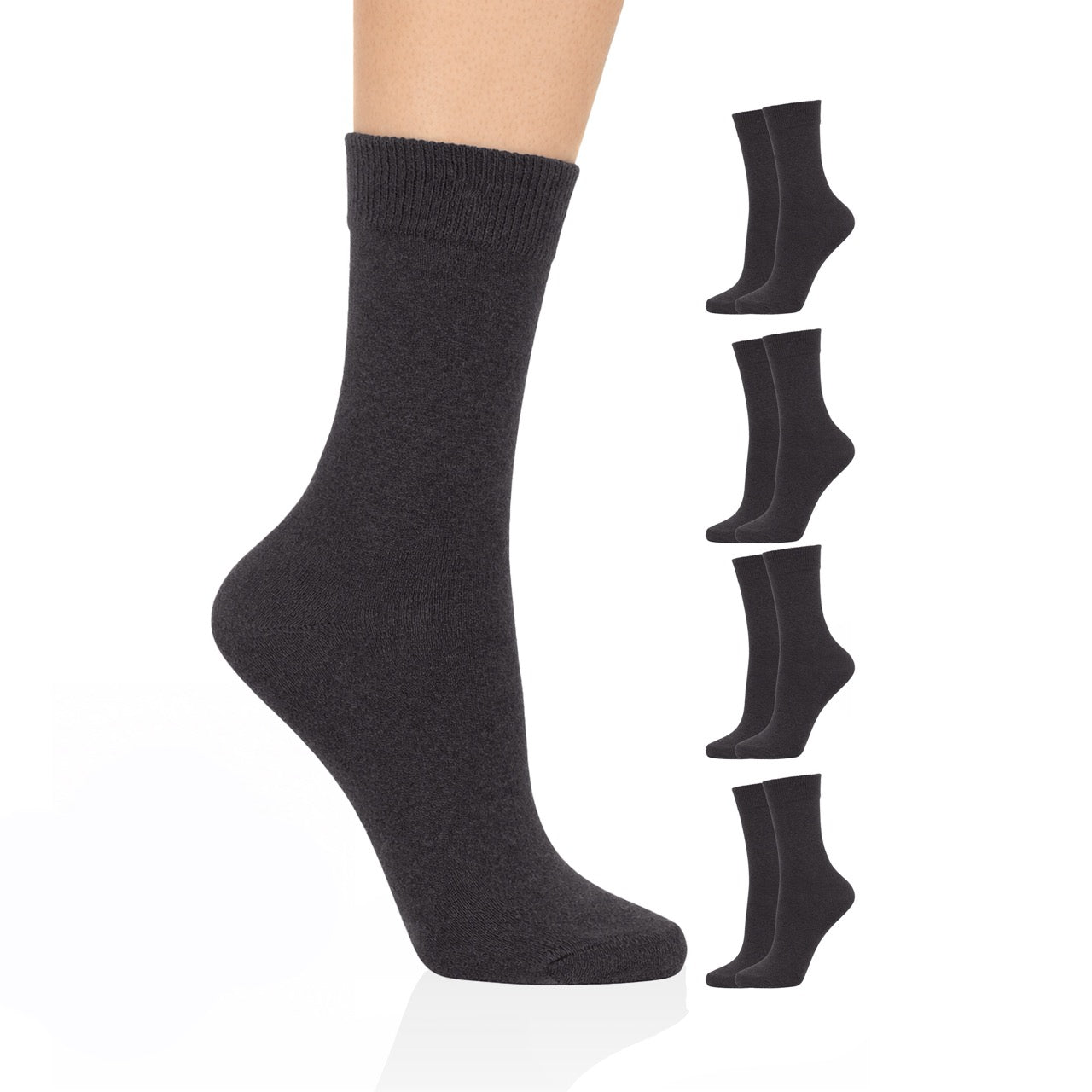 Hugh Ugoli Casual Women's Cotton Dress Crew Socks, 4 Pairs in Dark Gray