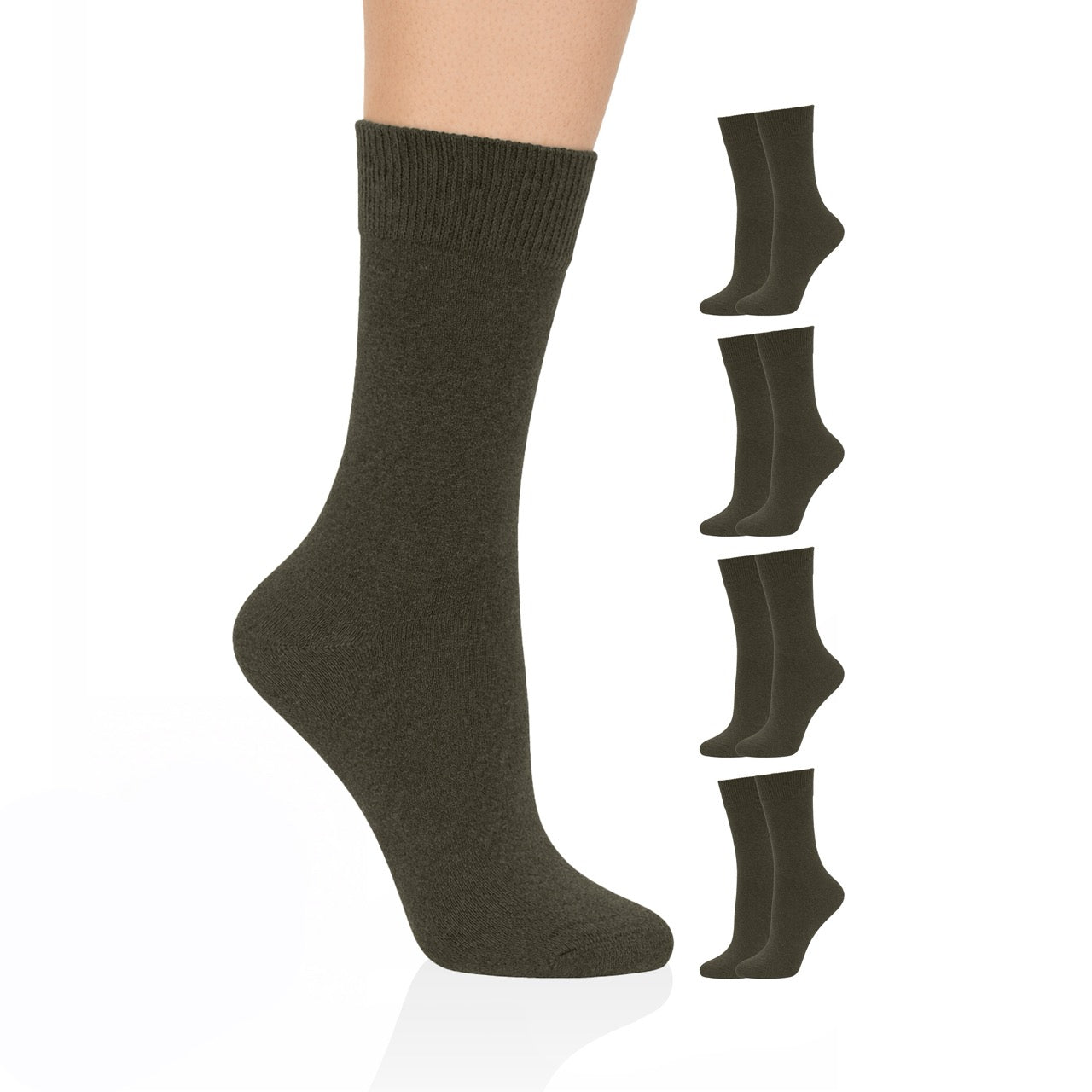 Hugh Ugoli Casual Women's Cotton Dress Crew Socks, 4 Pairs in Dark Khaki