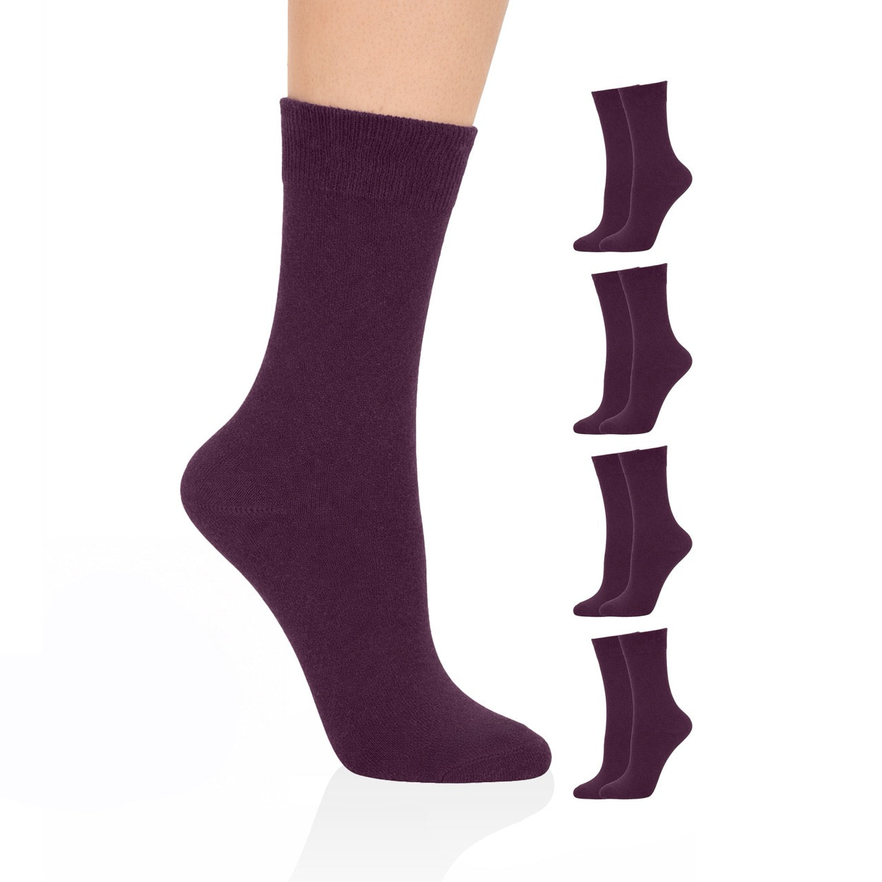 Hugh Ugoli Casual Women's Cotton Dress Crew Socks, 4 Pairs in Grape