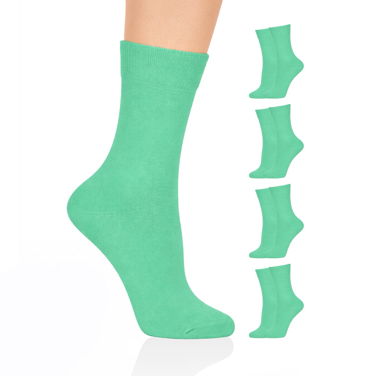 Hugh Ugoli Casual Women's Cotton Dress Crew Socks, 4 Pairs in Green