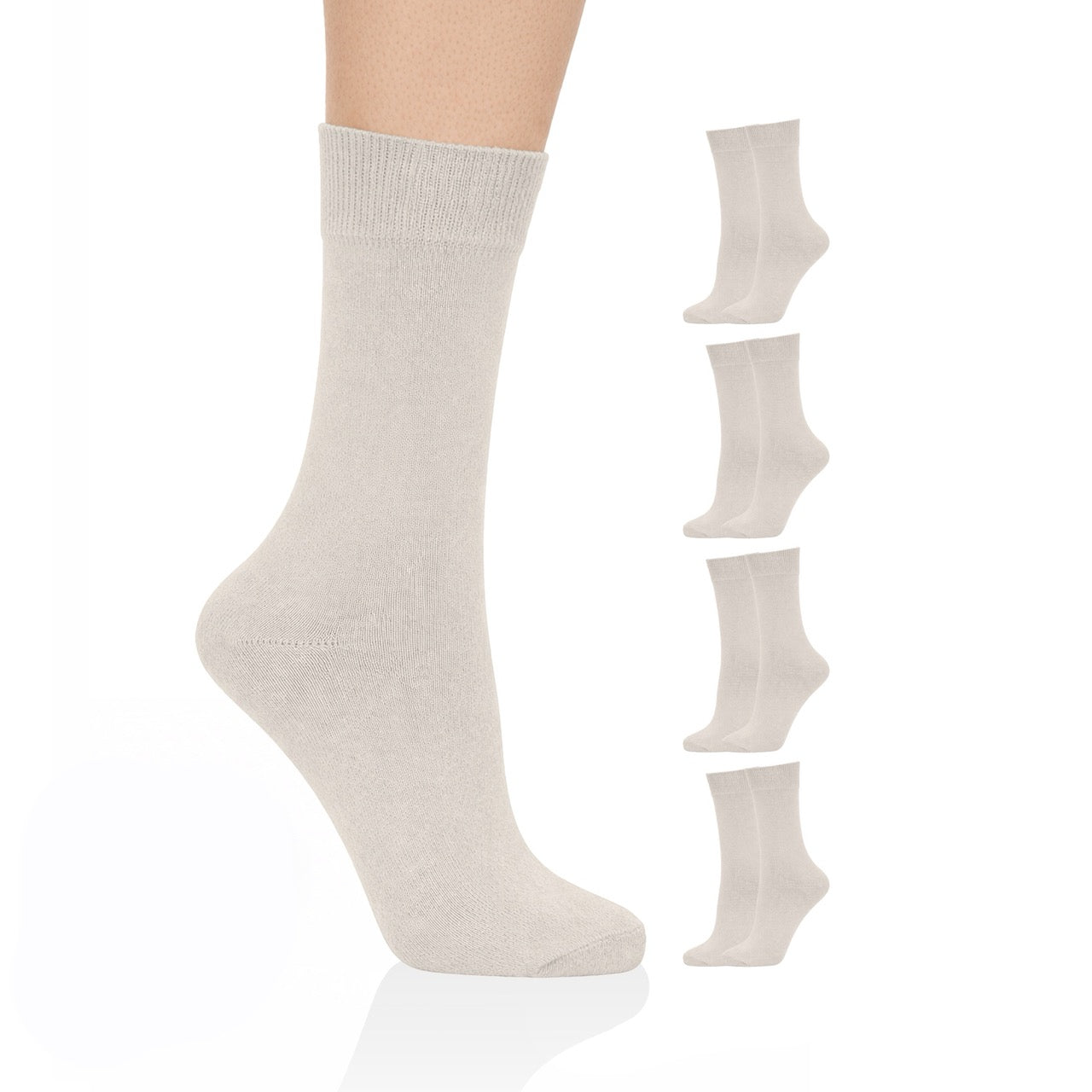 Hugh Ugoli Casual Women's Cotton Dress Crew Socks, 4 Pairs in Light Beige