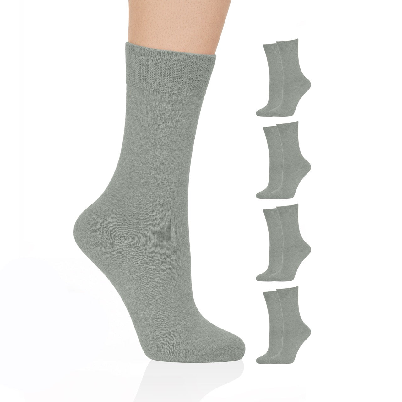 Hugh Ugoli Casual Women's Cotton Dress Crew Socks, 4 Pairs in Light Grey