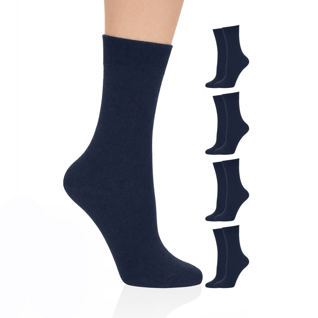 Hugh Ugoli Casual Women's Cotton Dress Crew Socks, 4 Pairs in Navy Blue