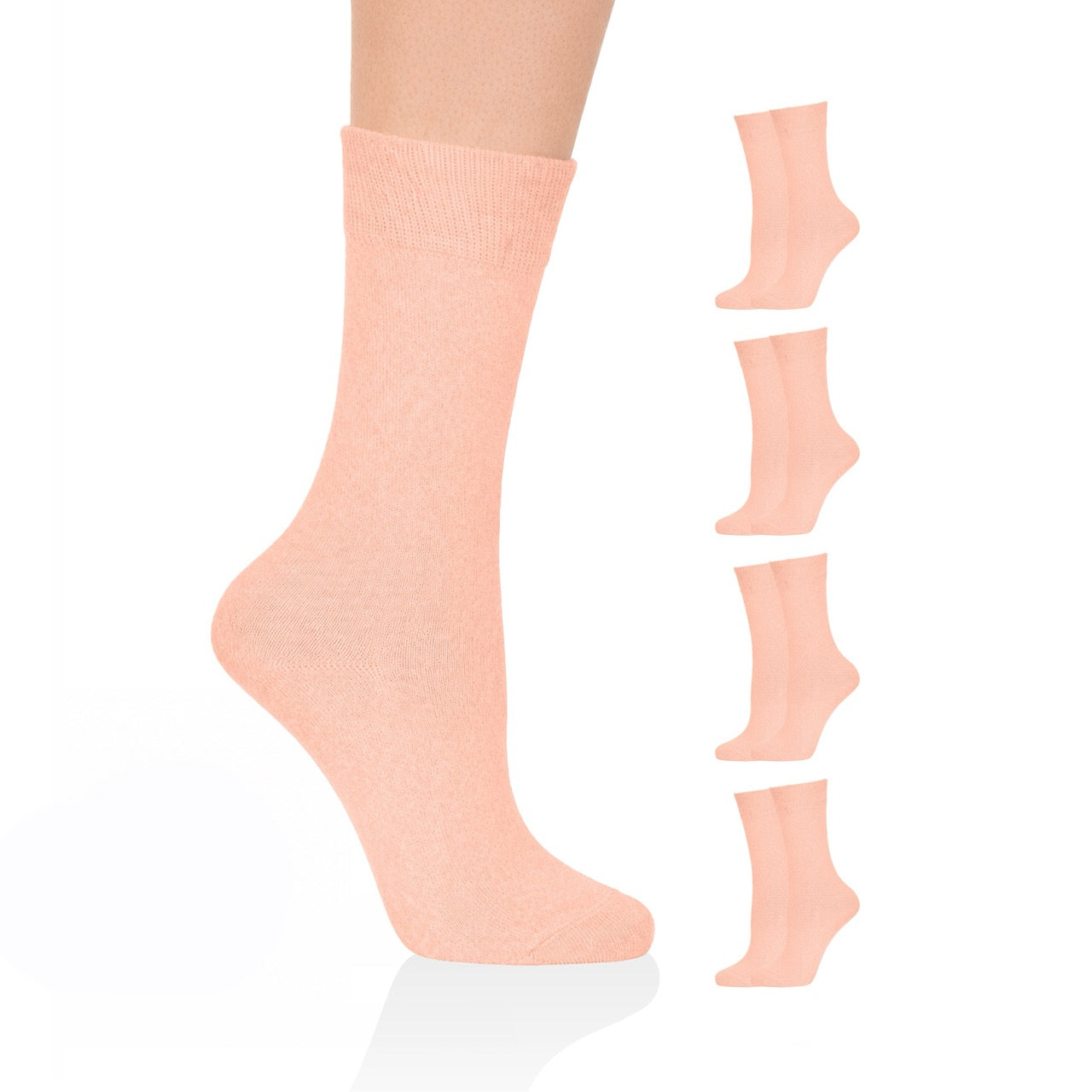Hugh Ugoli Casual Women's Cotton Dress Crew Socks, 4 Pairs in Peach
