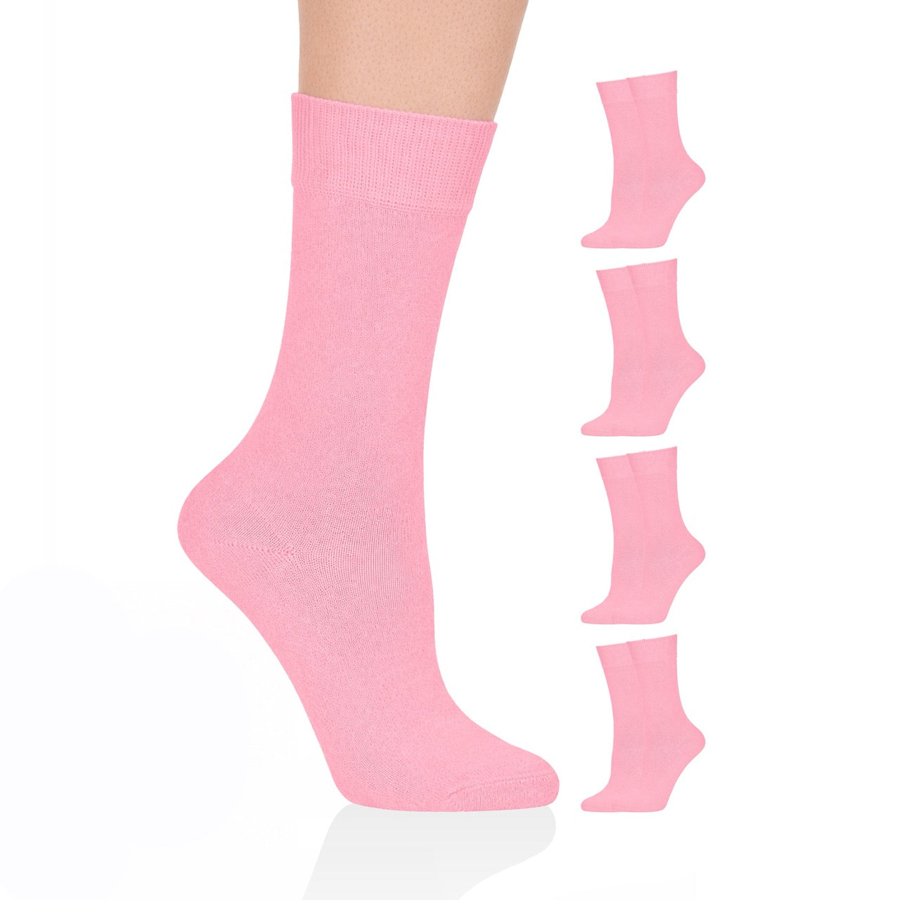 Hugh Ugoli Casual Women's Cotton Dress Crew Socks, 4 Pairs in Pink