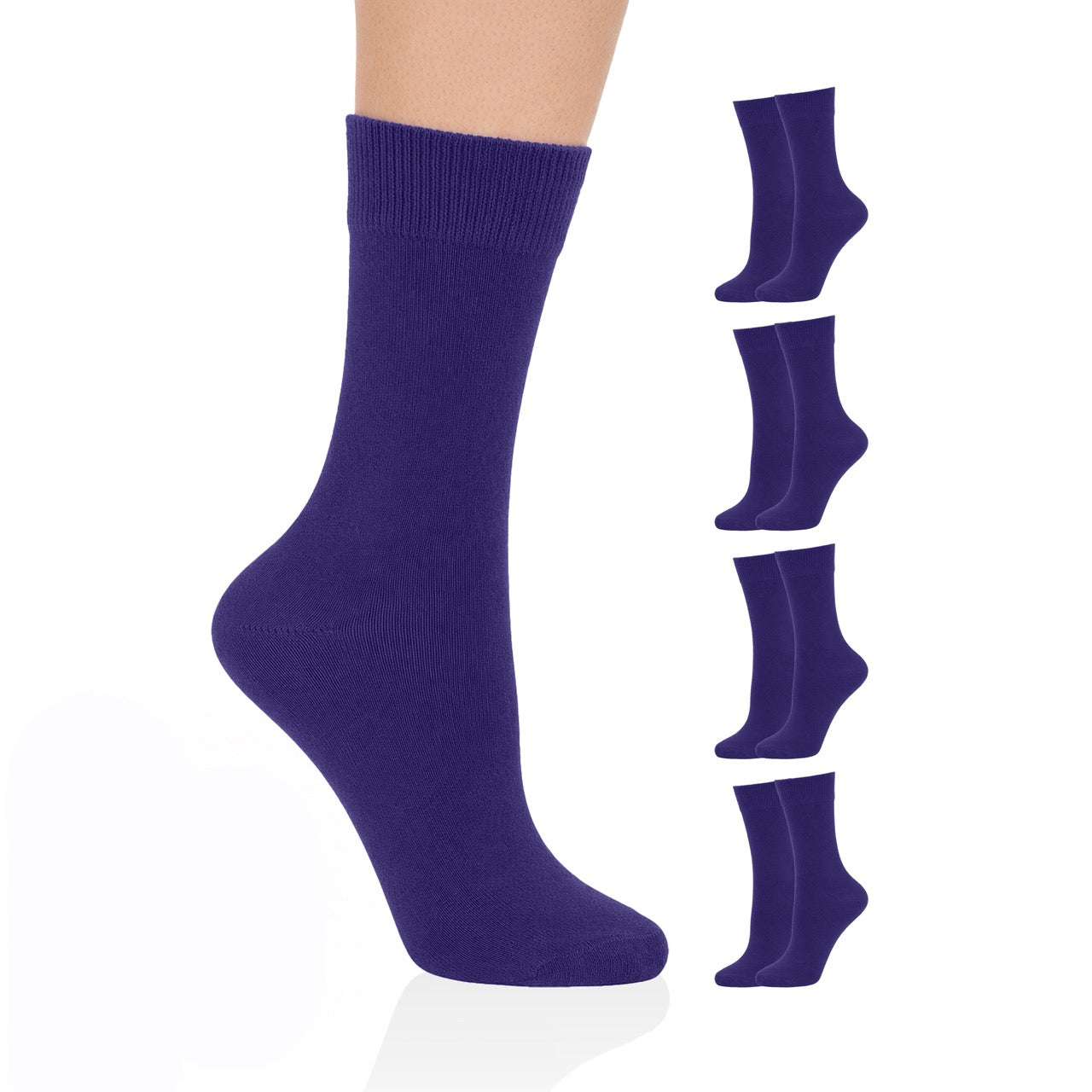 Hugh Ugoli Casual Women's Cotton Dress Crew Socks, 4 Pairs in Purple