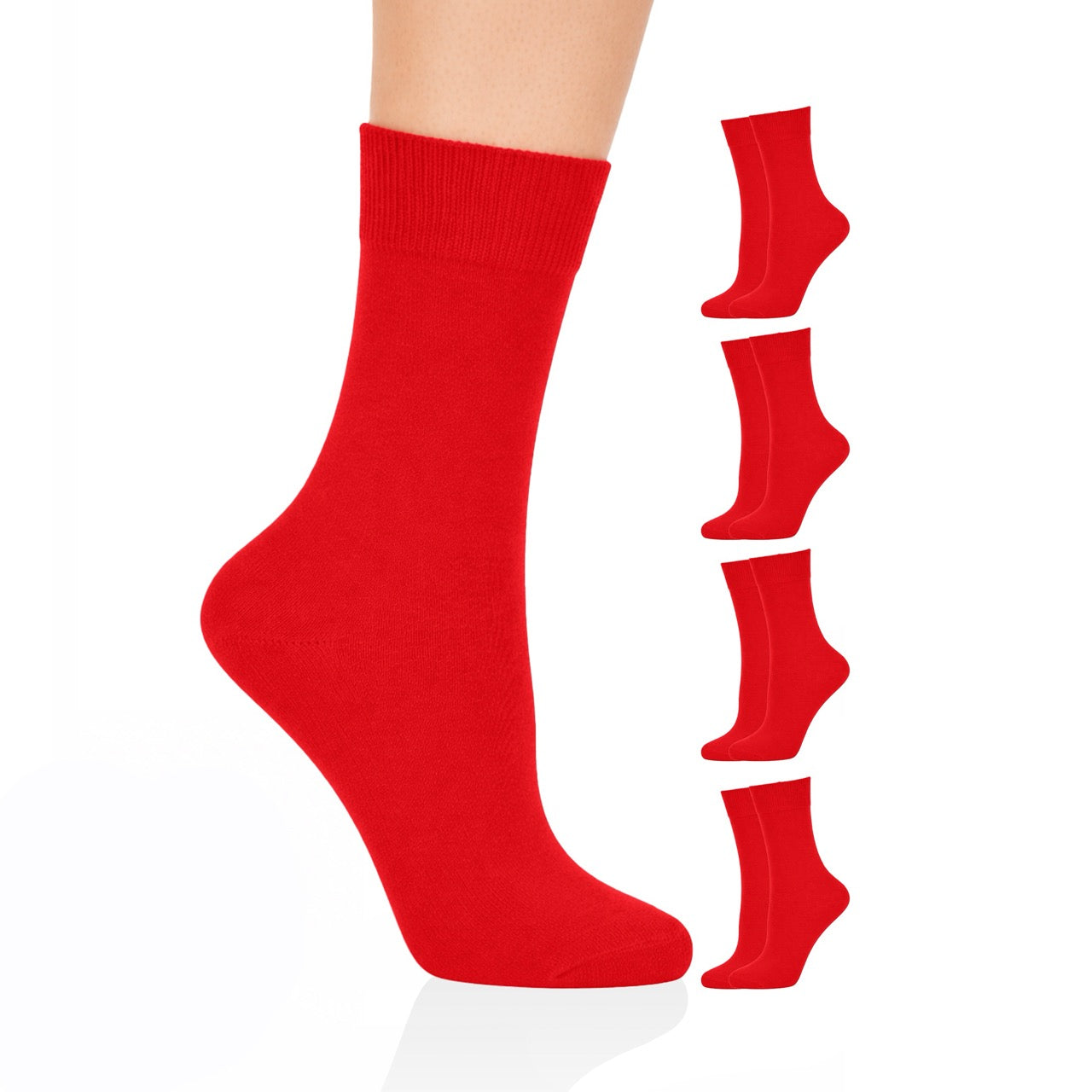 Hugh Ugoli Casual Women's Cotton Dress Crew Socks, 4 Pairs in Red
