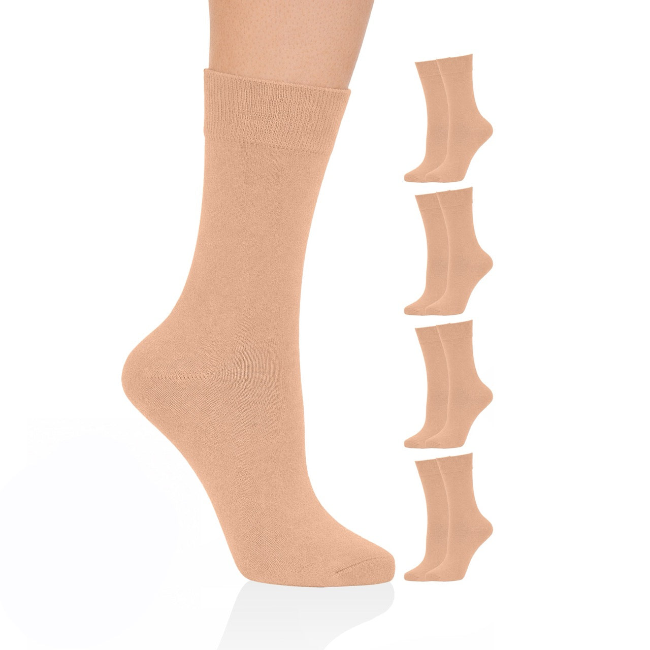 Hugh Ugoli Casual Women's Cotton Dress Crew Socks, 4 Pairs in Regular Beige