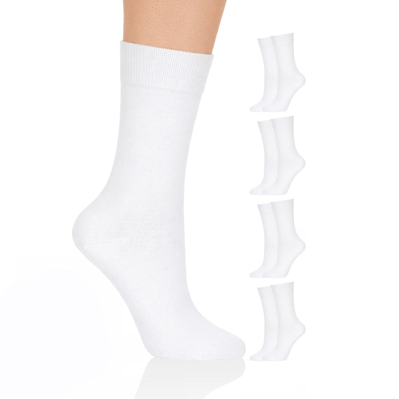 Hugh Ugoli Casual Women's Cotton Dress Crew Socks, 4 Pairs in White