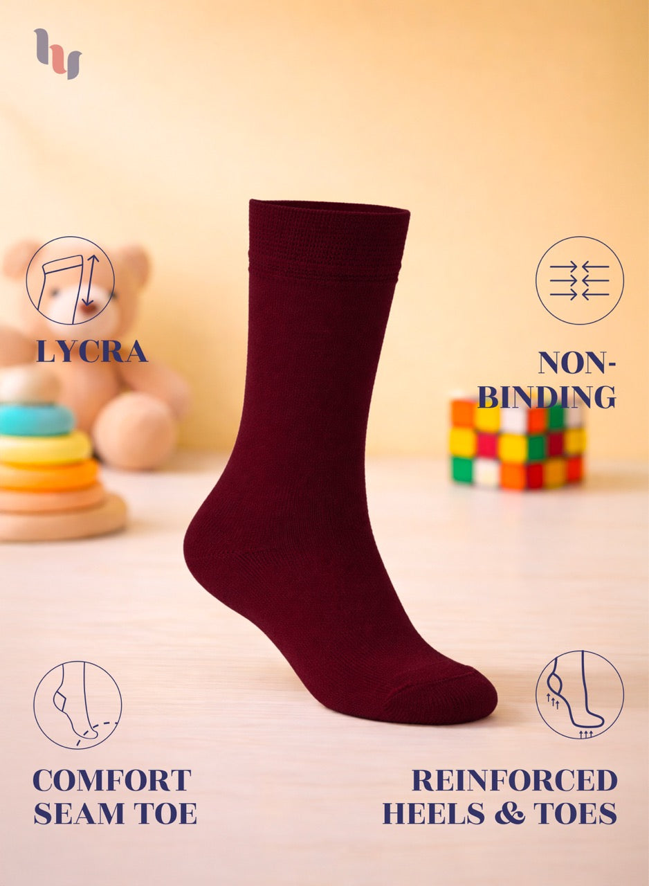Burgundy sock with features highlighted on a light background