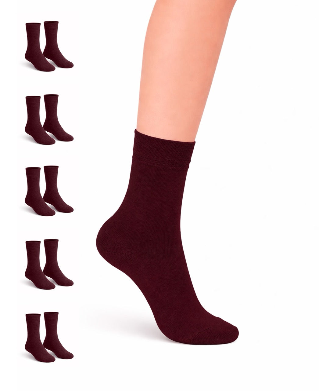 Burgundy socks displayed on a white background with additional pairs shown below.