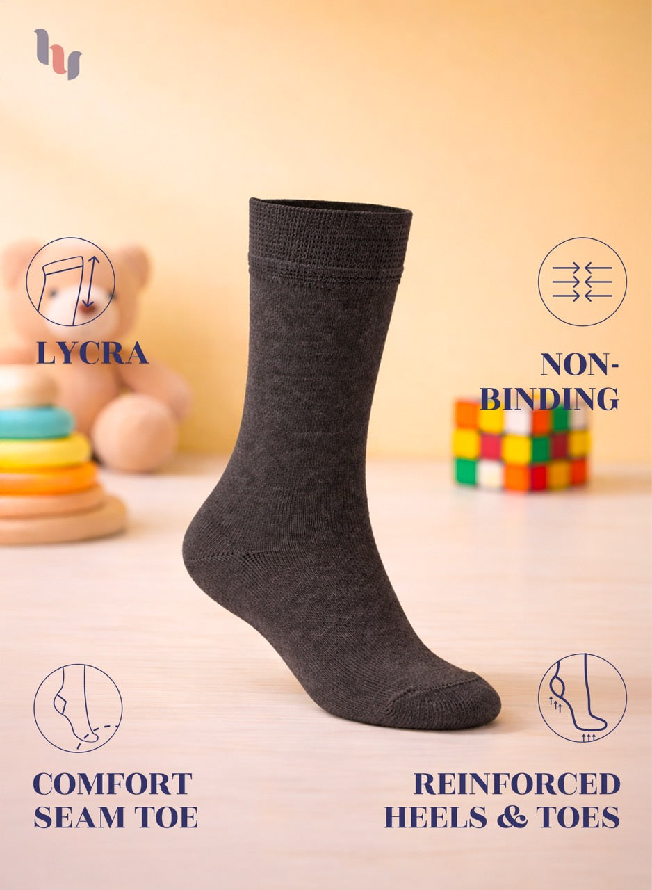 Dark charcoal sock with features highlighted on a light background