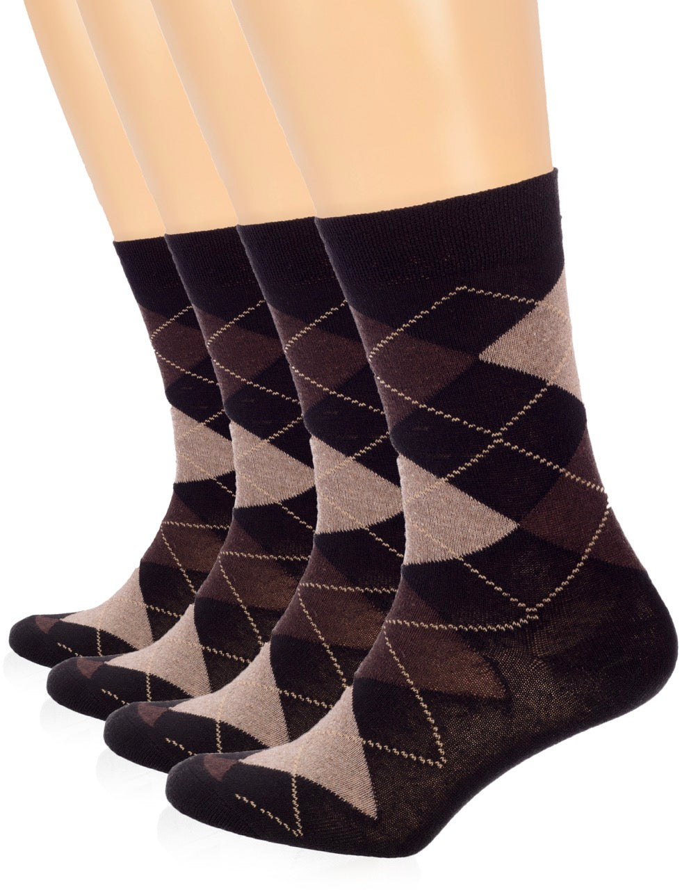 Set of four argyle pattern Black socks on a white background