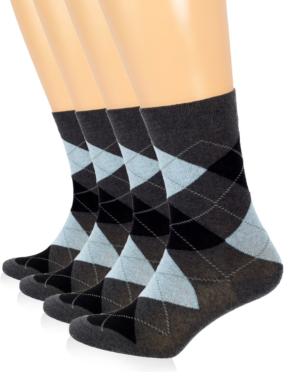 Set of three pairs of Dark gray argyle pattern socks on a white background