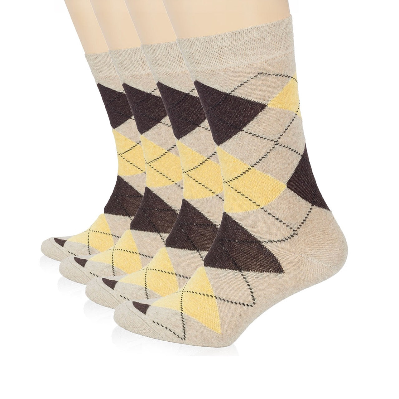 Hugh Ugoli Colorful Cotton Dress Crew Argyle Socks for Women, 4 Pairs in Beige
