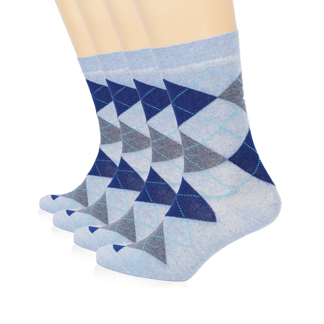 Hugh Ugoli Colorful Cotton Dress Crew Argyle Socks for Women, 4 Pairs in Blue