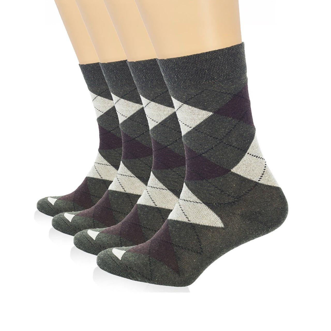 Hugh Ugoli Colorful Cotton Dress Crew Argyle Socks for Women, 4 Pairs in Dark Army Green