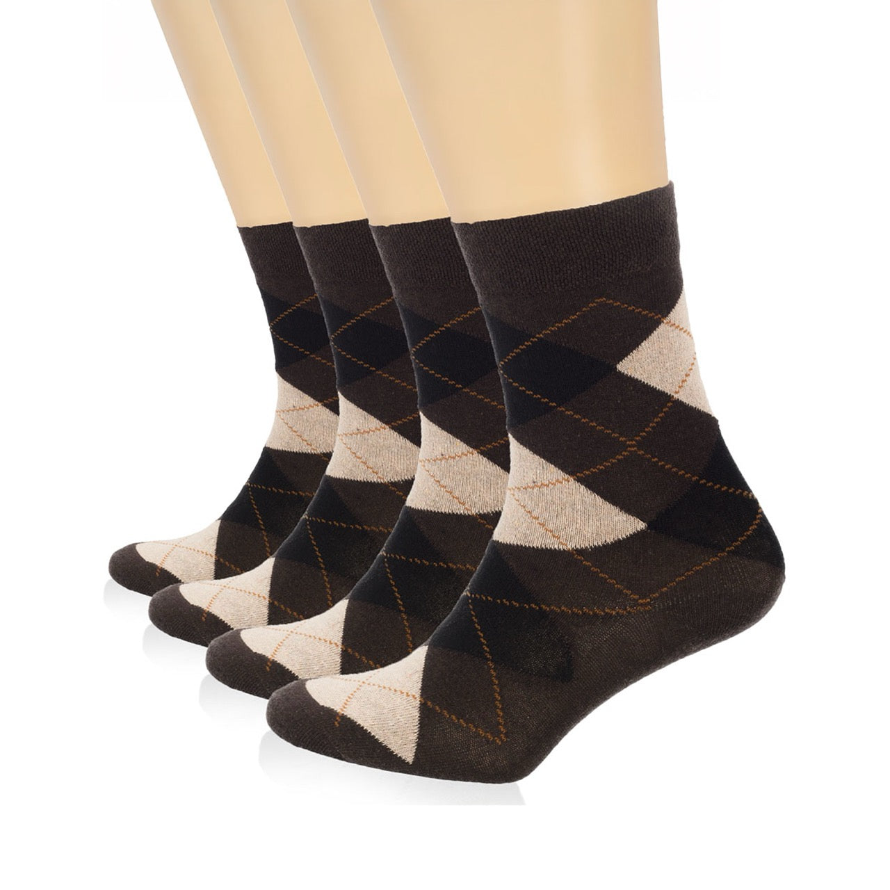 Hugh Ugoli Colorful Cotton Dress Crew Argyle Socks for Women, 4 Pairs in Dark Brown