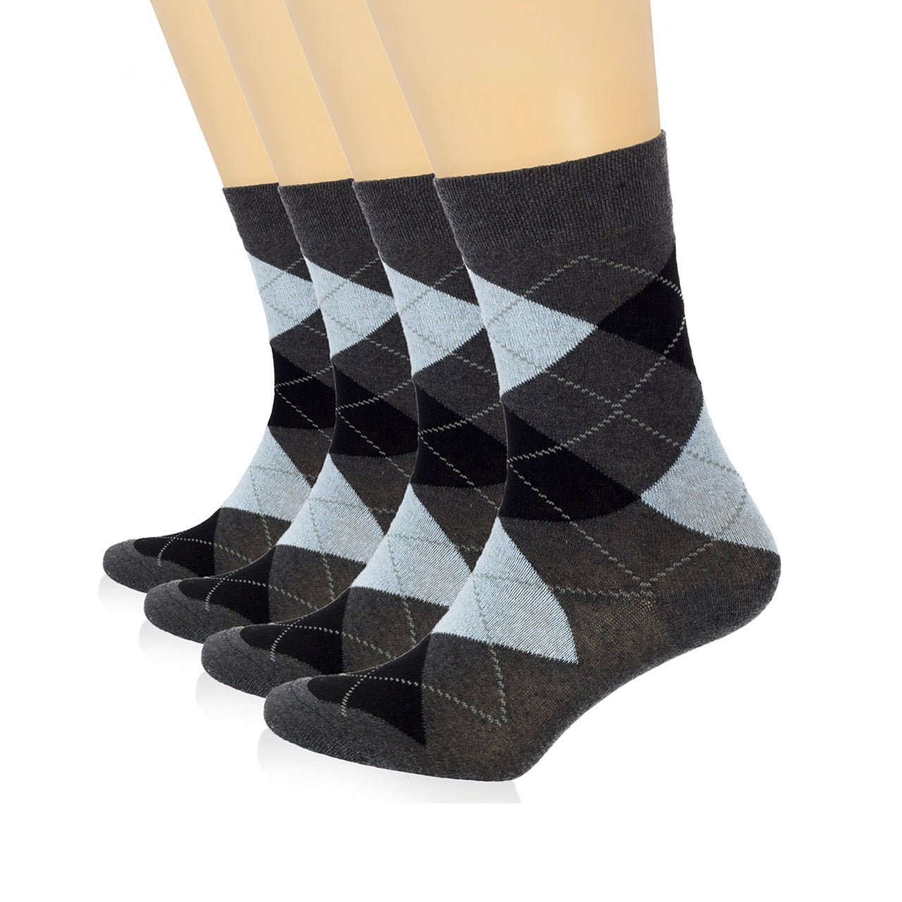 Hugh Ugoli Colorful Cotton Dress Crew Argyle Socks for Women, 4 Pairs in Dark Grey