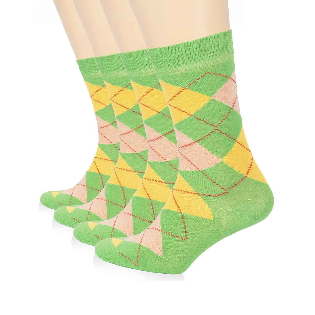 Hugh Ugoli Colorful Cotton Dress Crew Argyle Socks for Women, 4 Pairs in Green