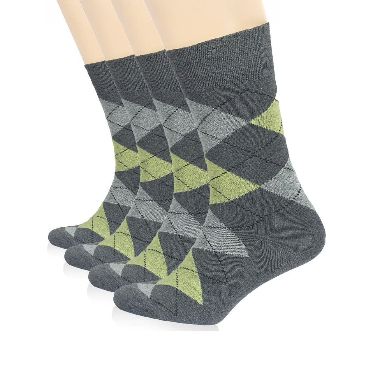 Hugh Ugoli Colorful Cotton Dress Crew Argyle Socks for Women, 4 Pairs in Grey