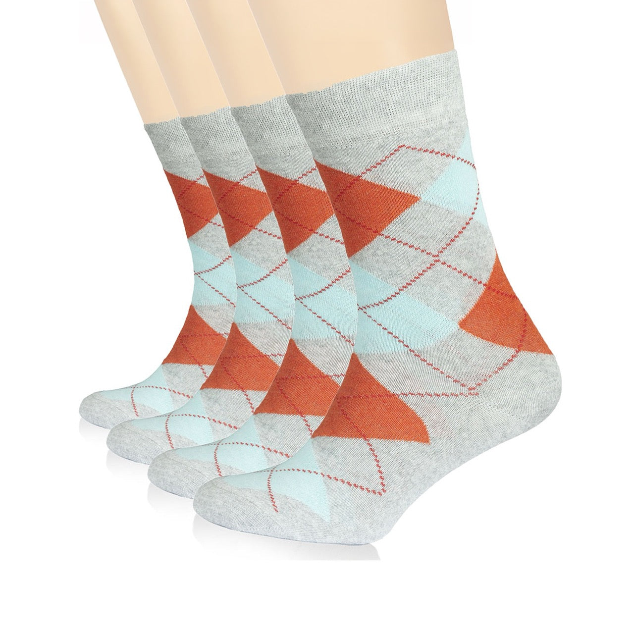 Hugh Ugoli Colorful Cotton Dress Crew Argyle Socks for Women, 4 Pairs in Light Grey