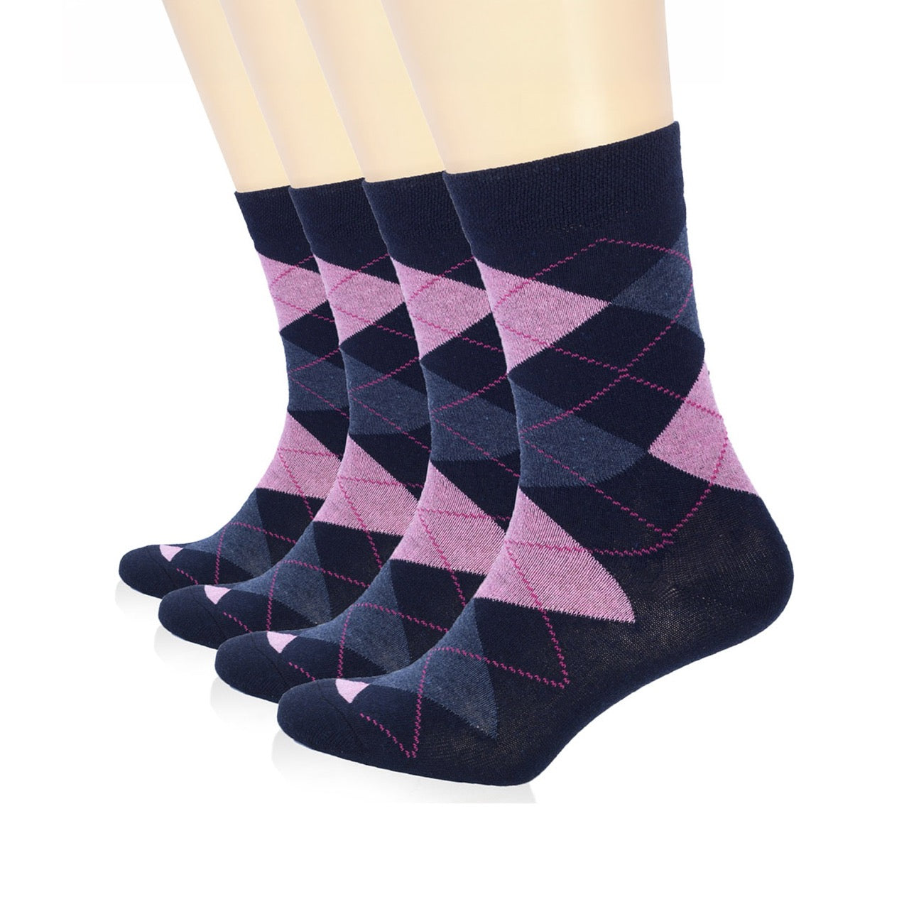 Hugh Ugoli Colorful Cotton Dress Crew Argyle Socks for Women, 4 Pairs in Marine Navy Blue
