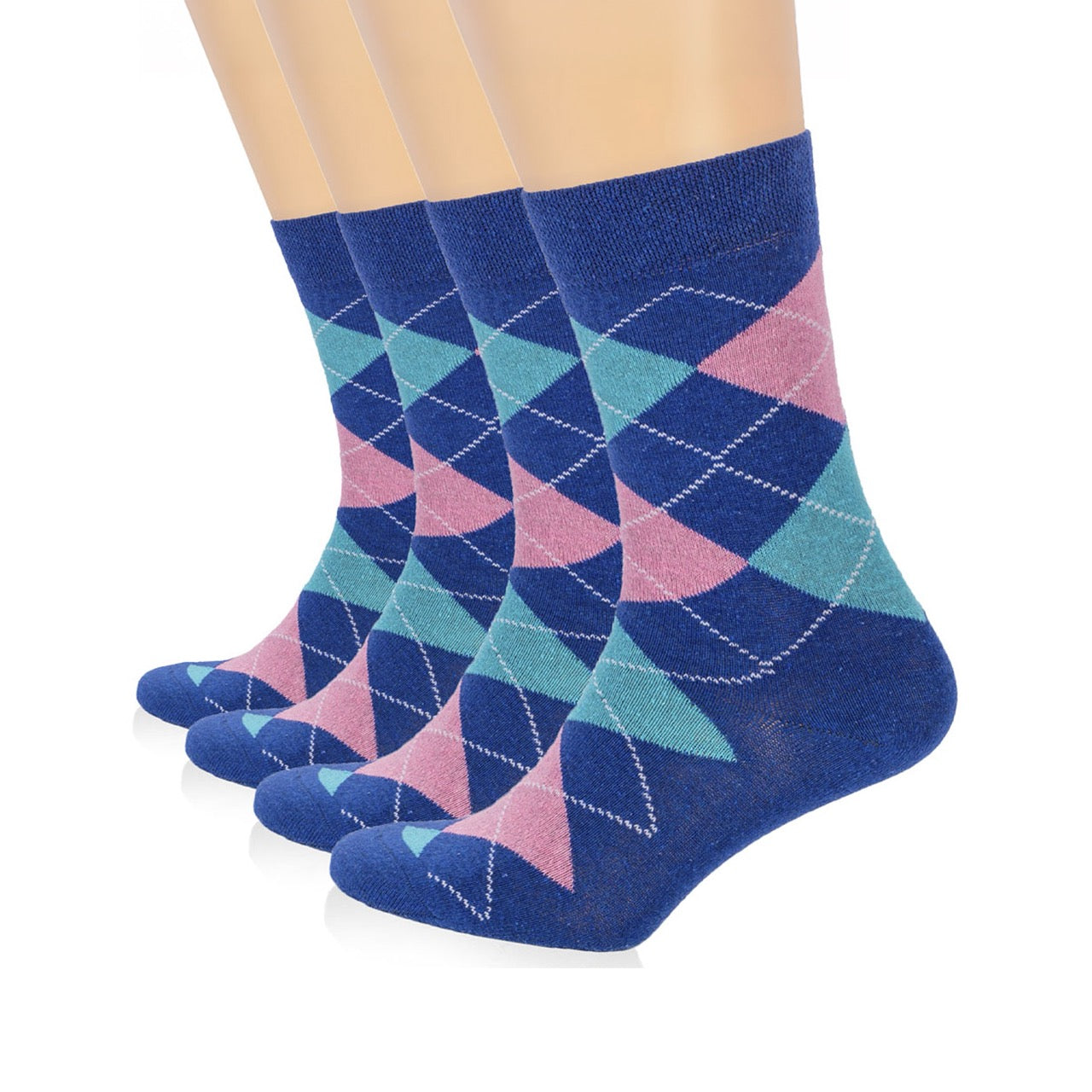 Hugh Ugoli Colorful Cotton Dress Crew Argyle Socks for Women, 4 Pairs in Parliament