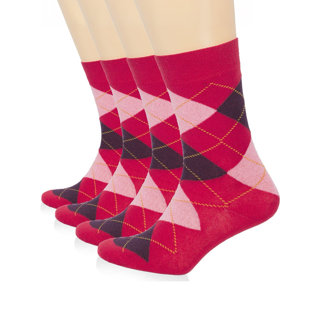 Hugh Ugoli Colorful Cotton Dress Crew Argyle Socks for Women, 4 Pairs in Red