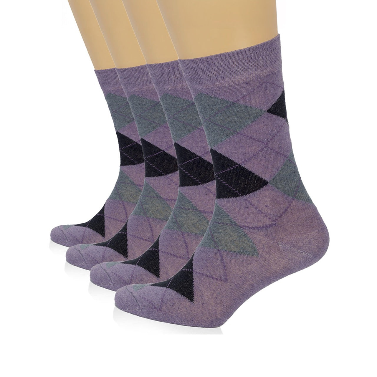 Hugh Ugoli Colorful Cotton Dress Crew Argyle Socks for Women, 4 Pairs in Violet