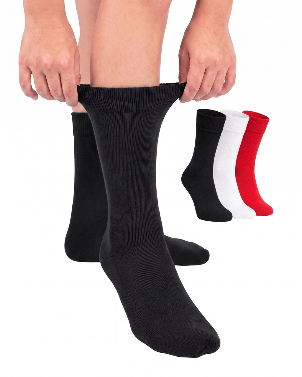 Hugh Ugoli Cotton Dress Crew Socks for Kids, 3 Pairs in Black/White/Red