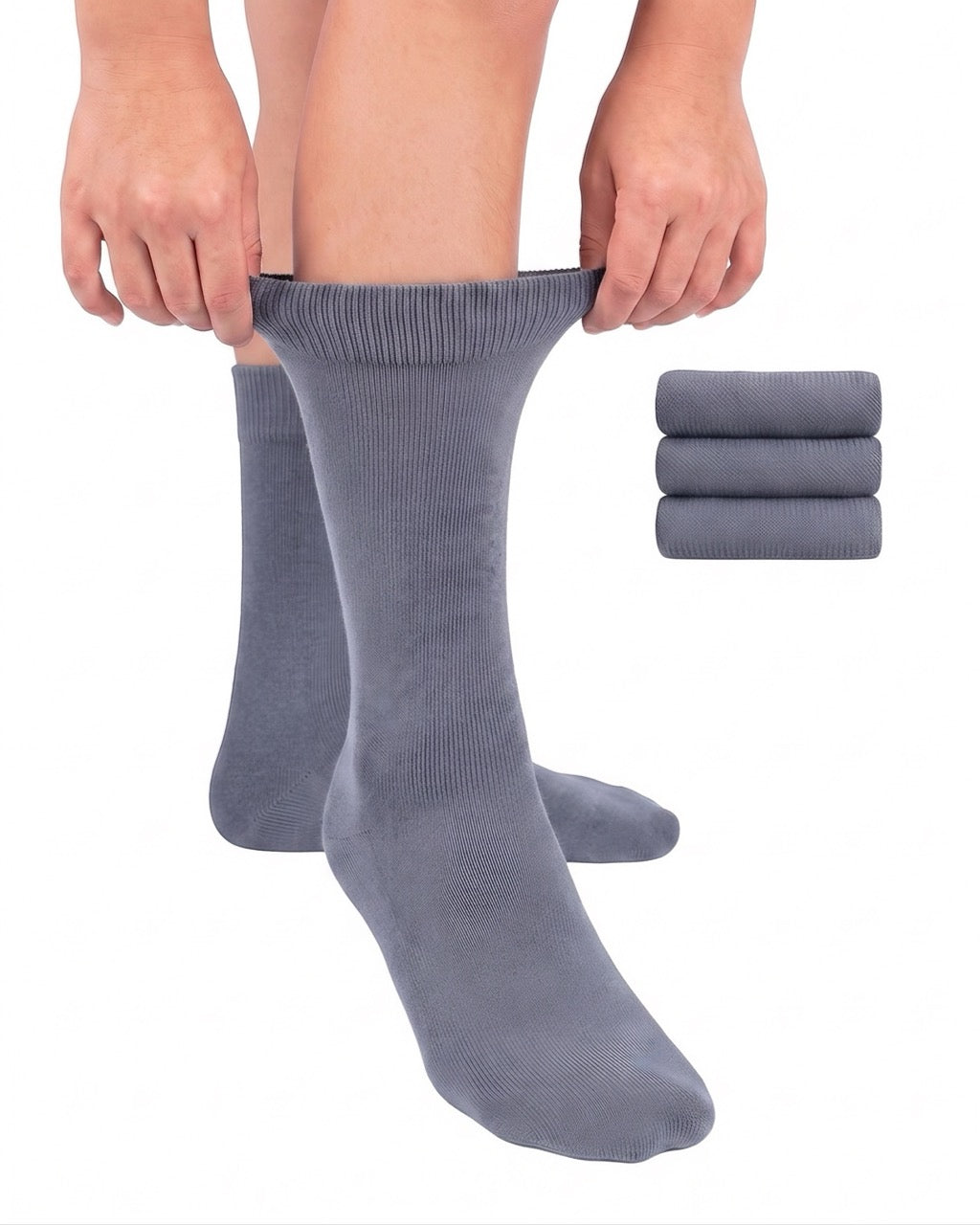 Hugh Ugoli Cotton Dress Crew Socks for Kids, 3 Pairs in Grey