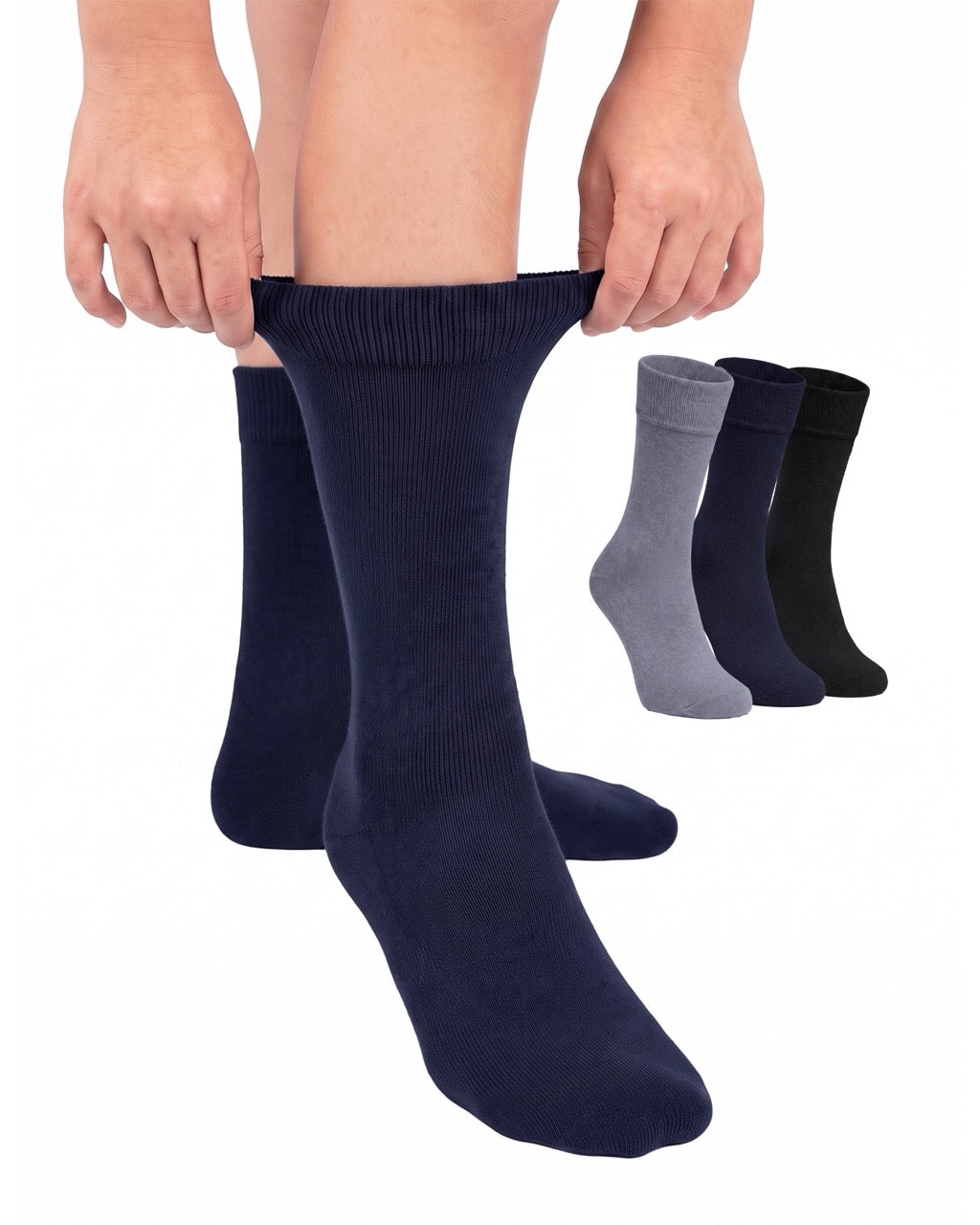 Hugh Ugoli Cotton Dress Crew Socks for Kids, 3 Pairs in Grey/Navy Blue/Black