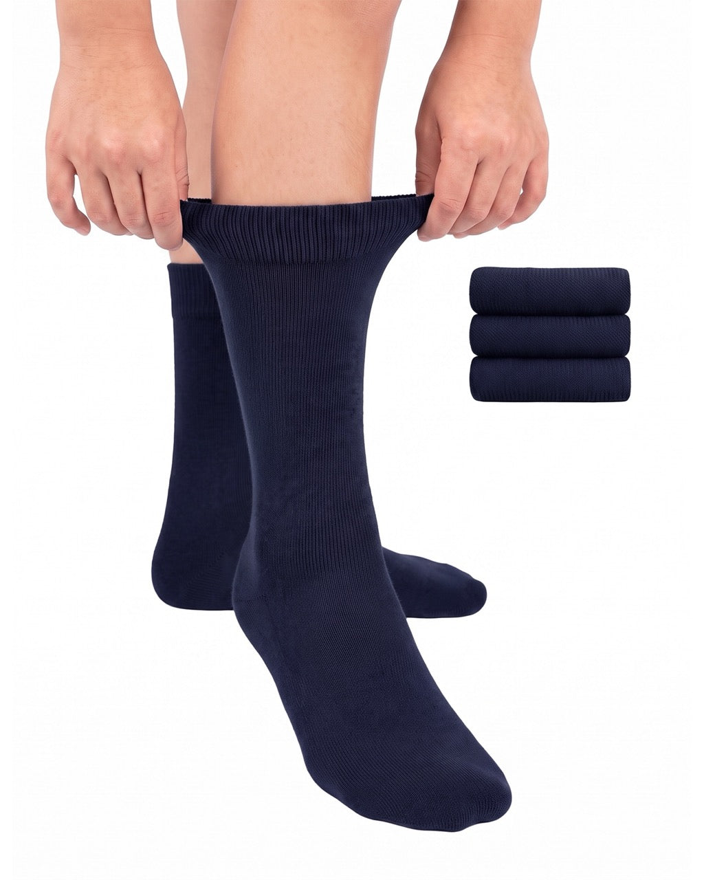 Hugh Ugoli Cotton Dress Crew Socks for Kids, 3 Pairs in Navy Blue