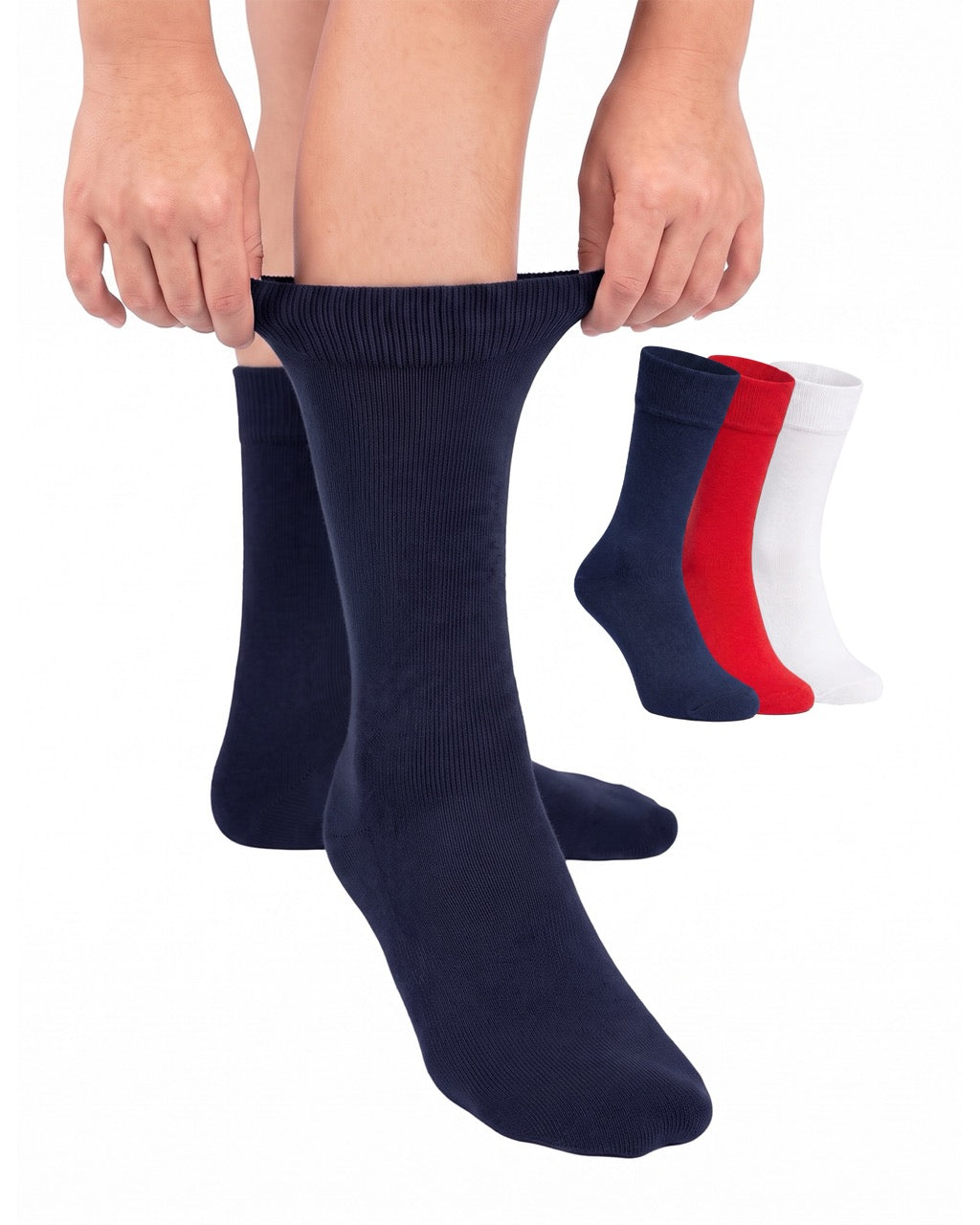 Hugh Ugoli Cotton Dress Crew Socks for Kids, 3 Pairs in Navy/Red/White