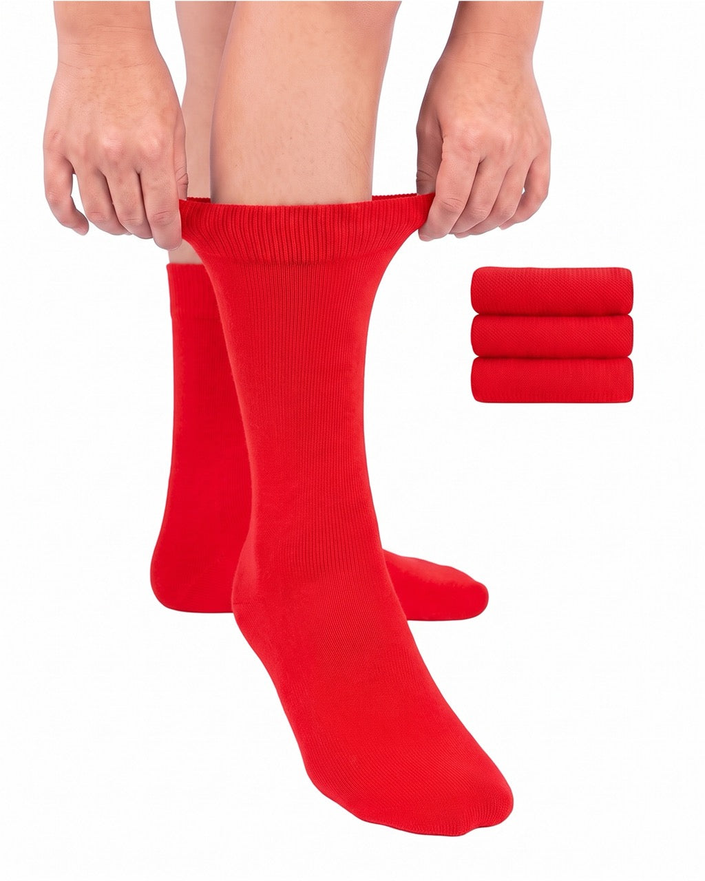 Hugh Ugoli Cotton Dress Crew Socks for Kids, 3 Pairs in Red