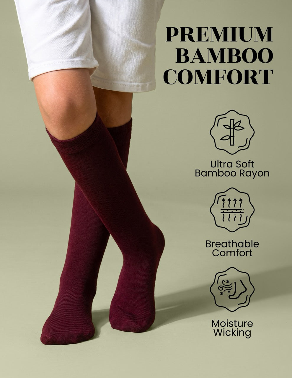 Hugh Ugoli Kids' Bamboo School Knee-High Socks, 3 Pairs in Burgundy